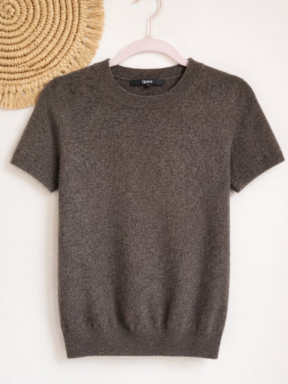 Quince Mongolian 100% Cashmere Brown Short Sleeve Sweater Tee SZ Small Preppy - Picture 2 of 9